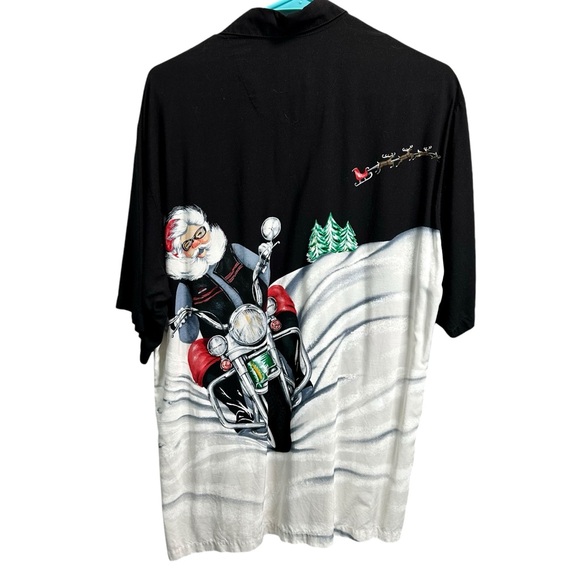 Harley Davidson Santa Claus Riding Harley Holiday Button Down Shirt - Picture 3 of 5